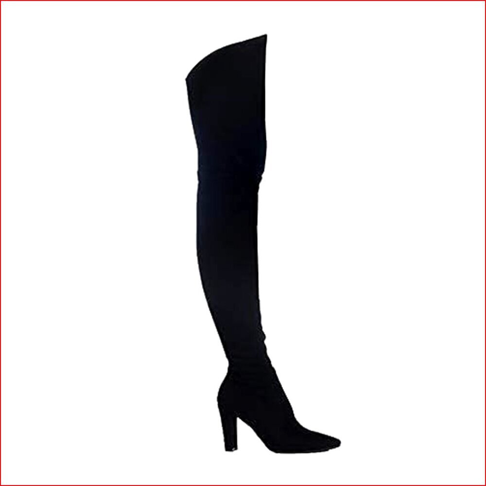 Stretch Suede Over The Knee Boots with Chunky Heel - Picture 5 of 6
